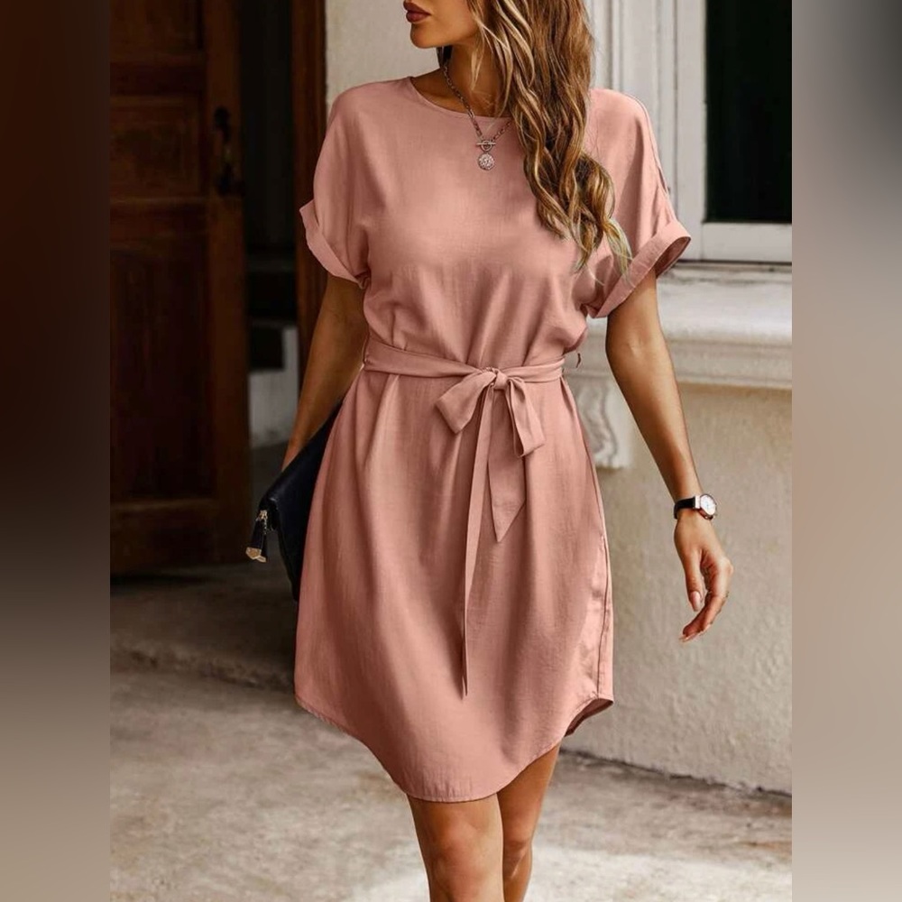 Solid Self Tie Tunic Dress